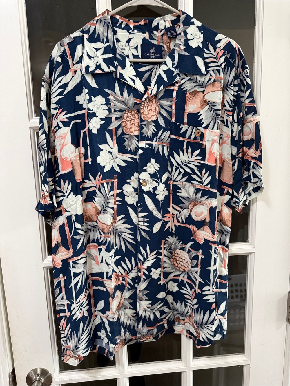 Caribbean Joe Navy Tropical Pineapple Camp Shirt